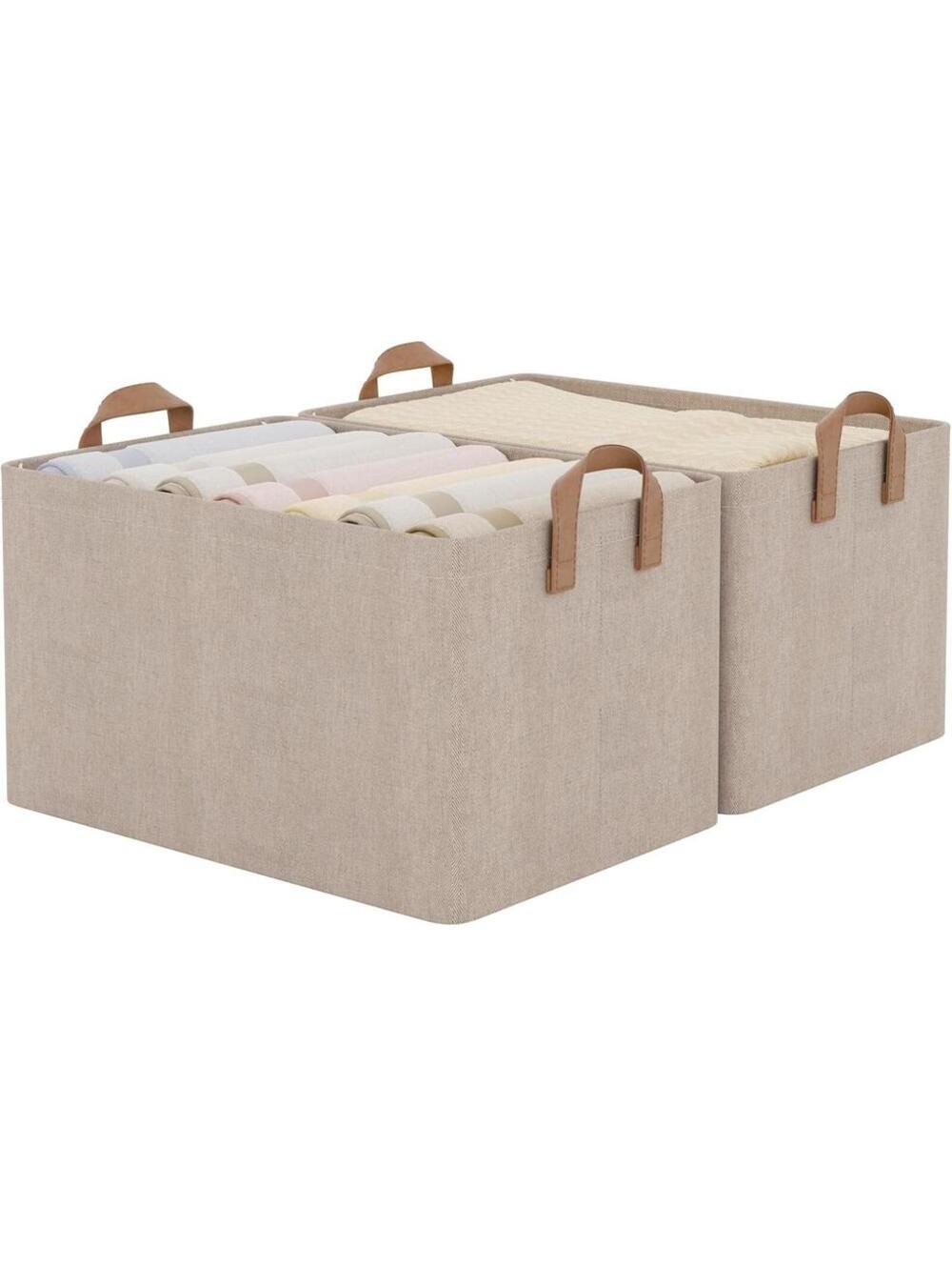 StorageWorks Fabric Storage Bins Beige Metal Frame 2-ct. New In Packaging
